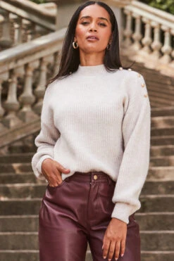 Natural Button Shoulder Detail Jumper -MIDI Clothing Shop web 2309 252 a22bl020rd0011 127