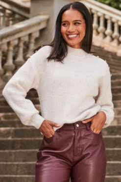 Natural Button Shoulder Detail Jumper -MIDI Clothing Shop web 2309 252 a22bl020rd0011 143