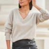 Taupe Cashmere V Neck Jumper