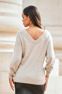 Taupe Cashmere V Neck Jumper -MIDI Clothing Shop web 2309 87 a23sl005bk0001 a23tk280bn0003 87 336 1