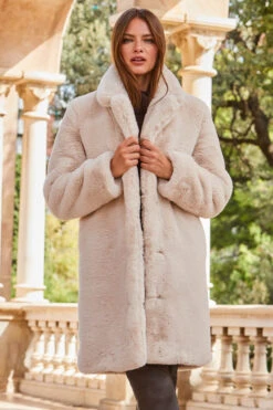 Cream Luxury Faux Fur Coat -MIDI Clothing Shop web 2309 92 a23ow023nl0001 92 121
