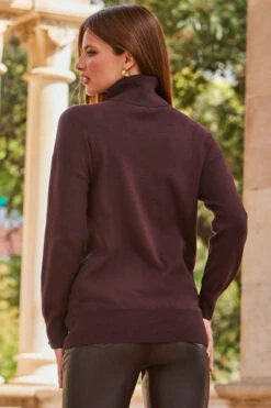 Chocolate Brown Roll Neck Cuff Detail Jumper -MIDI Clothing Shop web 2309 92 a23ow023nl0001 92 543