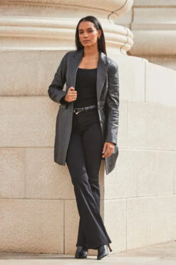 Black Premium Leather Longline Coat -MIDI Clothing Shop web 2309 97 a23ol004bk0001 s21ac024blan010one 97 011