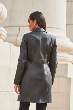 Black Premium Leather Longline Coat -MIDI Clothing Shop web 2309 97 a23ol004bk0001 s21ac024blan010one 97 240