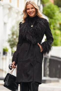 Black Luxe Faux Suede & Fur Afghan Coat -MIDI Clothing Shop web 2310 05 a23op002bk0001 a20tk008bk0001 s23bp001bk0001 05 159