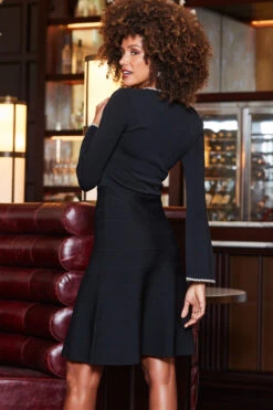 Black Knitted Pearl Trim Fit & Flare Dress -MIDI Clothing Shop web 2310 11 a23dk131bk0001 11 123