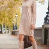 Cream Roll Neck Button Cuff Knitted Dress -MIDI Clothing Shop web 2310 11 s22dk700nl0001 11 034