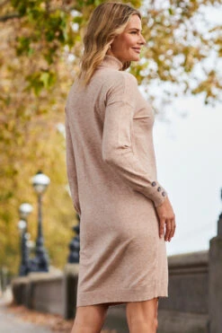 Cream Roll Neck Button Cuff Knitted Dress -MIDI Clothing Shop web 2310 11 s22dk700nl0001 11 149
