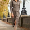 Taupe Leather Look Plisse Shirt Dress With Belt -MIDI Clothing Shop web 2310 15 a23dp022bn0003 15 026 rt