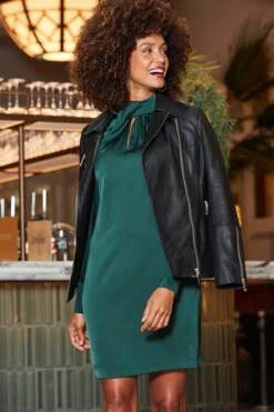 Black Leather Longline Biker Jacket -MIDI Clothing Shop web 2310 18 a23dw090gn0032 a23ol008bk0001 18 141 1