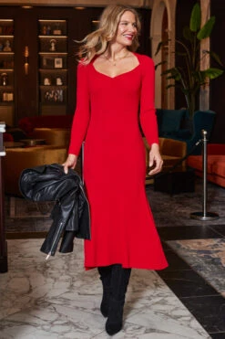 Red Sweetheart Neckline Fit & Flare Midi Dress -MIDI Clothing Shop web 2310 24 a23dk130rd0017 24 054