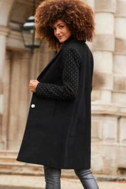 Black Stud Sleeve Detail Formal Coat -MIDI Clothing Shop web 2310 26 a23ow022bk0001 a23bd013mc0011 26 251