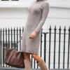 Taupe Roll Neck Rib Jumper Dress -MIDI Clothing Shop web 2310 27 a21dk504bn0003 27 028