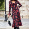 Black & Red Baroque Print Keyhole Detail Ruched Front Midi Jersey Dress 2 Black & Red Baroque Print Keyhole Detail Ruched Front Midi Jersey Dress -MIDI Clothing Shop web 2310 38 a23dj113rdcv01 a23ol008bk0001 38 010