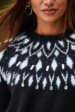 Black & White Embellished Fair Isle Jumper -MIDI Clothing Shop web 2310 40 a23tk113bk0001 s23bp001bk0001 40 133