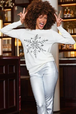 Cream Snowflake Silver Sequin Jumper -MIDI Clothing Shop web 2310 47 a22tk505nl0001 a23bd012mc0005 47 128