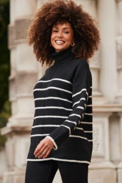Black & Ivory Stripe Roll Neck Jumper 11 Black & Ivory Stripe Roll Neck Jumper -MIDI Clothing Shop web 2310 50 a22tk581bknl01 s23bd010bk0001 50 048