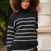 Black & Ivory Stripe Roll Neck Jumper