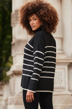 Black & Ivory Stripe Roll Neck Jumper 12 Black & Ivory Stripe Roll Neck Jumper -MIDI Clothing Shop web 2310 50 a22tk581bknl01 s23bd010bk0001 50 104