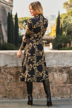 Black & Gold Baroque Print Midi Shirt Jersey Dress -MIDI Clothing Shop web 24 s23dj009bkcv01 a22ow019bk0001 287