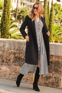 Black & White Dogtooth Print Midi Shirt Dress With Belt -MIDI Clothing Shop web 25 a21dw038bkge01 208