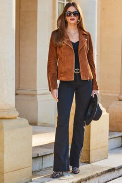 Tan Suede Biker Jacket -MIDI Clothing Shop web 26 s23ol011bn0004 031