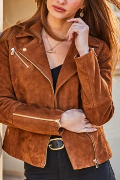 Tan Suede Biker Jacket -MIDI Clothing Shop web 26 s23ol011bn0004 185