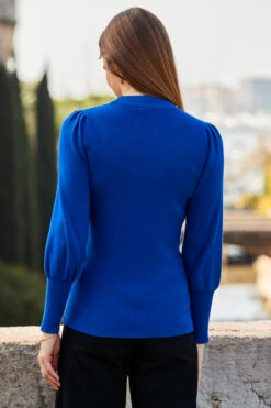 Cobalt Blue Gathered Sleeve Jumper -MIDI Clothing Shop web 27 a21dw038grmm01 163