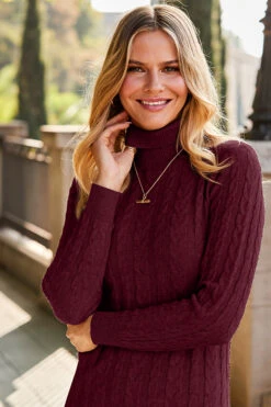 Wine Roll Neck Cable Knit Dress -MIDI Clothing Shop web 31 a22dk650rd0011 308 rc