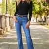 Mid Blue Raw Hem Kick Flare Jeans -MIDI Clothing Shop web 34 a22bd015be0010 s22ow024rd0017 209