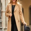 Camel Belted Wool Mix Coat With Pockets