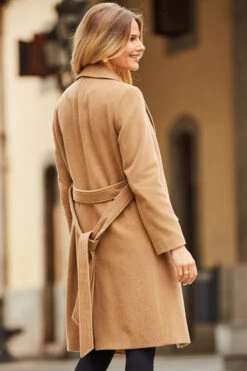 Camel Belted Wool Mix Coat With Pockets -MIDI Clothing Shop web 39 s22ow085bn a20bd095bk 111