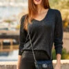 Black Metallic Sparkle Knit V Neck Jumper