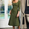 Khaki Green Sculpting Detail Fit & Flare Knitted Dress -MIDI Clothing Shop web 40 s23dk878gn0011 076