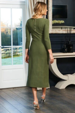 Khaki Green Sculpting Detail Fit & Flare Knitted Dress -MIDI Clothing Shop web 40 s23dk878gn0011 151
