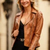 Tan Leather Biker Jacket -MIDI Clothing Shop web 42 sa17or01bn 063