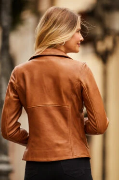 Tan Leather Biker Jacket -MIDI Clothing Shop web 42 sa17or01bn 088