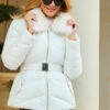 Ivory Faux Fur Collar Padded Coat