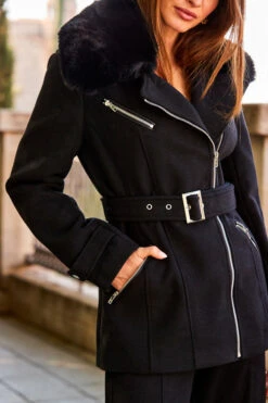 Black Wool Mix Coat With Faux Fur Collar -MIDI Clothing Shop web 46 s20tj265pima01 a20ow020bk0001 140