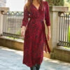 Red Animal Print Ruched Sleeve Midi Wrap Dress 2 Red Animal Print Ruched Sleeve Midi Wrap Dress -MIDI Clothing Shop web 52 a22dw031rdan01 016 1