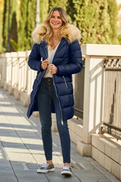 Navy Blue Faux Fur Trim Luxe Longline Padded Coat -MIDI Clothing Shop web 58 s22ow009be 044 navy rt2