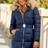 Navy Blue Faux Fur Trim Luxe Longline Padded Coat -MIDI Clothing Shop web 58 s22ow009be 101 navy rt2