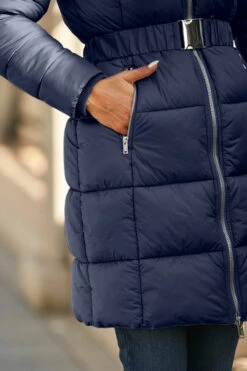 Navy Blue Faux Fur Trim Luxe Longline Padded Coat -MIDI Clothing Shop web 58 s22ow009be 156 navy rt2