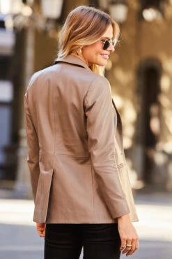 Taupe Luxe Leather Blazer -MIDI Clothing Shop web 60 a21ol006bn 097