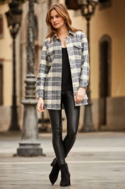 Grey & Ivory Checked Soft Touch Shirt -MIDI Clothing Shop web 63 a21tw103nlch s22bp001bk a21fw066bk 039