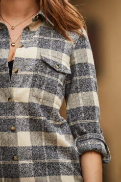 Grey & Ivory Checked Soft Touch Shirt -MIDI Clothing Shop web 63 a21tw103nlch s22bp001bk a21fw066bk 107