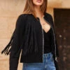Black Suede Fringed Jacket -MIDI Clothing Shop web 63 s23op002bk0001 149 rt