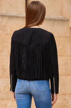 Black Suede Fringed Jacket -MIDI Clothing Shop web 63 s23op002bk0001 242