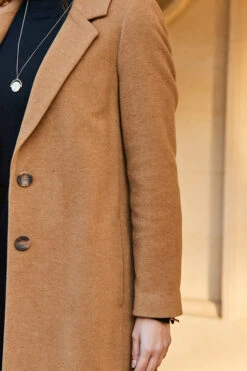 Camel Wool Mix Coat With Button Detail 12 Camel Wool Mix Coat With Button Detail -MIDI Clothing Shop web 64 a22ow018bn0002 0190 1