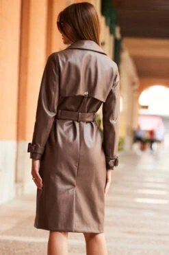 Mocha Brown Faux Leather Belted Trench Coat -MIDI Clothing Shop web 71 brown jacket 188